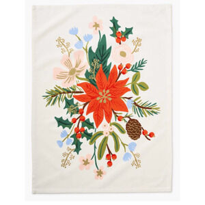 Rifle Paper Holiday Bouquet Holiday Tea Towel, Poinsettia Tea Towel, NEW
